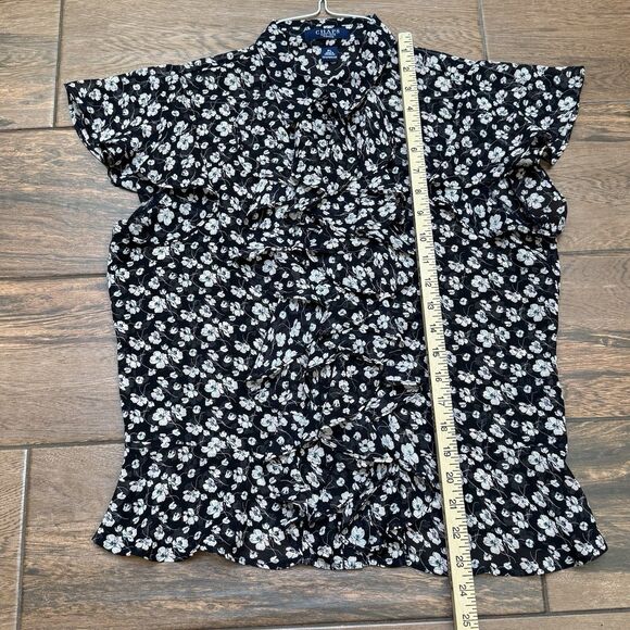 CHAPS Women’s Ruffle Blue Pink White Flower Blouse Top Flowy PETITE LARGE PL - Picture 4 of 6